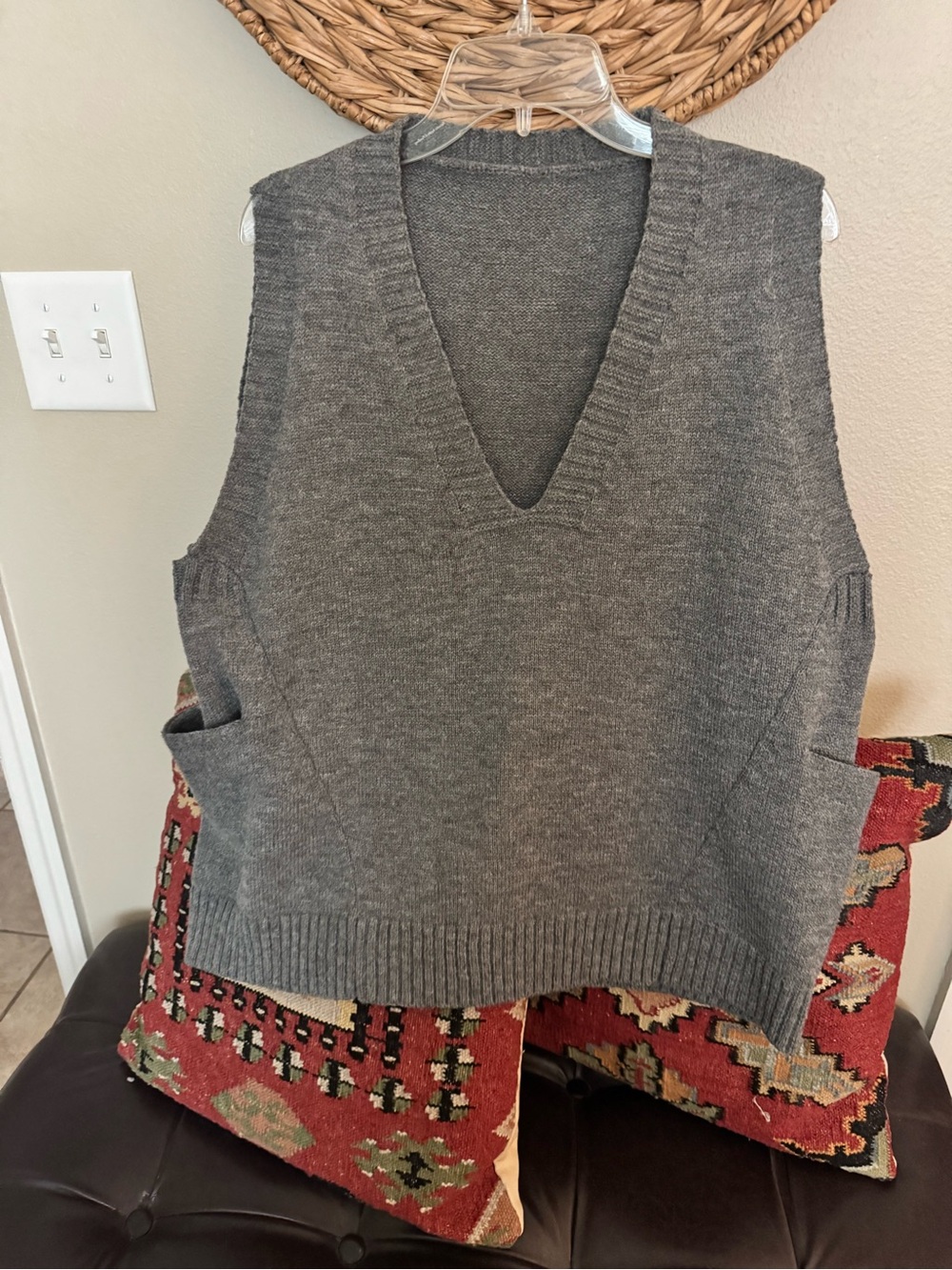 SHEIN Gray V-Neck Sleeveless Knit Vest